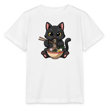 Schwarze Katze gierige Ramen - Stanley/Stella Kinder T-Shirt MINI CREATOR  - Weiß - Vorne - Maike (125cm)