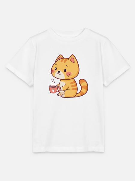 Orange Katze Kaffee-Cartoon - Stanley/Stella Kinder T-Shirt MINI CREATOR - Weiß