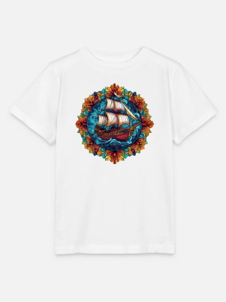 Blumenring Segelschiff Illustration - Stanley/Stella Kinder T-Shirt MINI CREATOR - Weiß