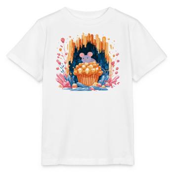 Cuddly mouse in the popcorn crater - Stanley/Stella MINI CREATOR Kids’ T-Shirt - white - Front - Maike (125cm)