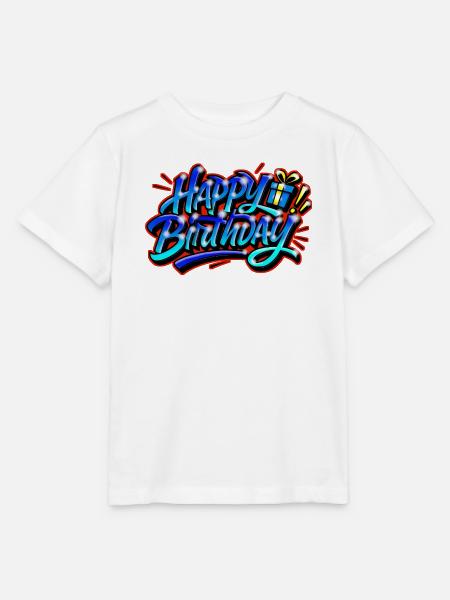 Herzlichen Glückwunsch zum Geburtstag Graffiti BLAU ROT - Stanley/Stella Kinder T-Shirt MINI CREATOR - Weiß
