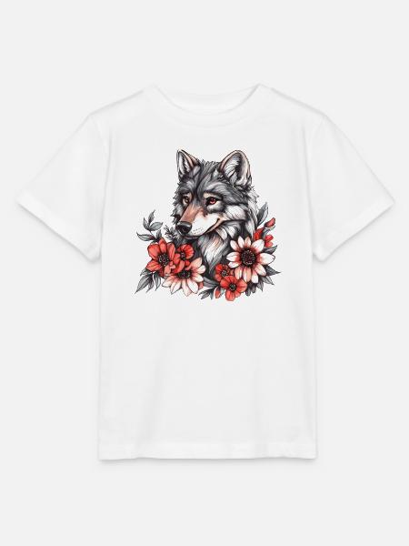 Wolf mit Blütenkranz - Stanley/Stella Kinder T-Shirt MINI CREATOR - Weiß