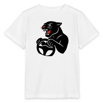 Big cat at the wheel - Stanley/Stella MINI CREATOR Kids’ T-Shirt - white - Front - Maike (125cm)
