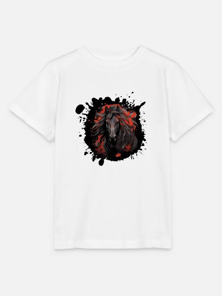 Schwarzes Pferd mit rotem Splatter - Stanley/Stella Kinder T-Shirt MINI CREATOR - Weiß