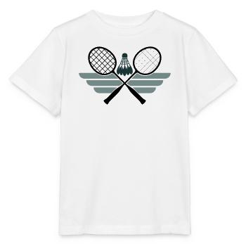 Badminton Emblem – Gekreuzte Schläger & Federball - Stanley/Stella Kinder T-Shirt MINI CREATOR  - Weiß - Vorne - Maike (125cm)