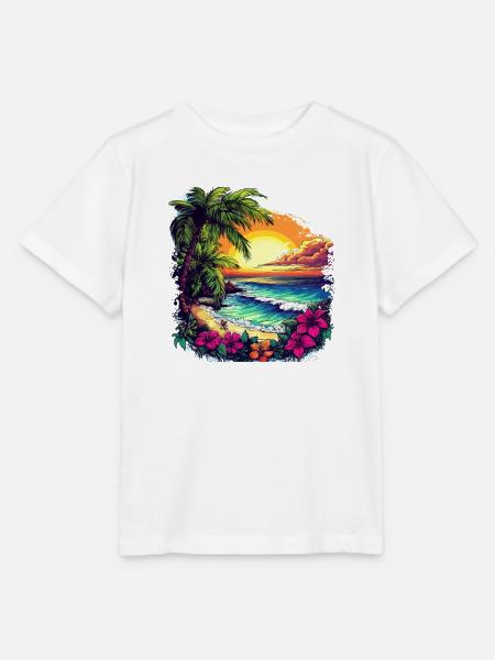 Palmenstrand Sunset Hibiskus - Stanley/Stella Kinder T-Shirt MINI CREATOR - Weiß
