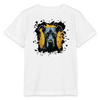 Blaues Hundeporträt mit Farbspritzern - Stanley/Stella Kinder T-Shirt MINI CREATOR  - Weiß - Vorne - Maike (125cm)