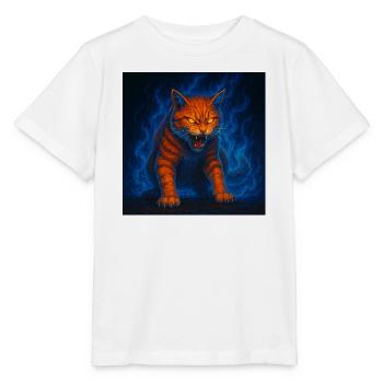 Flaming cat in blue flames - Stanley/Stella MINI CREATOR Kids’ T-Shirt - white - Front - Maike (125cm)