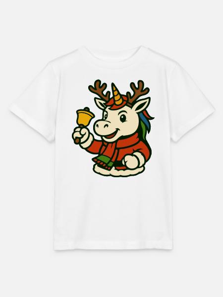 Weihnachtseinhorn mit Glocken-Maskottchen-Kunst - Stanley/Stella Kinder T-Shirt MINI CREATOR  - Weiß