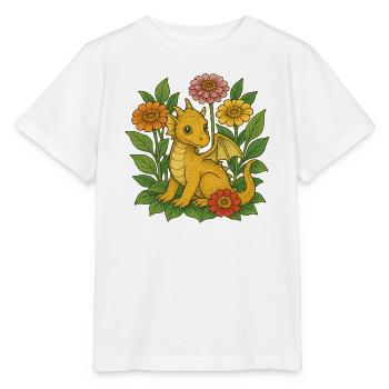 Goldener Drache in Blühen - Stanley/Stella Kinder T-Shirt MINI CREATOR  - Weiß - Vorne - Maike (125cm)