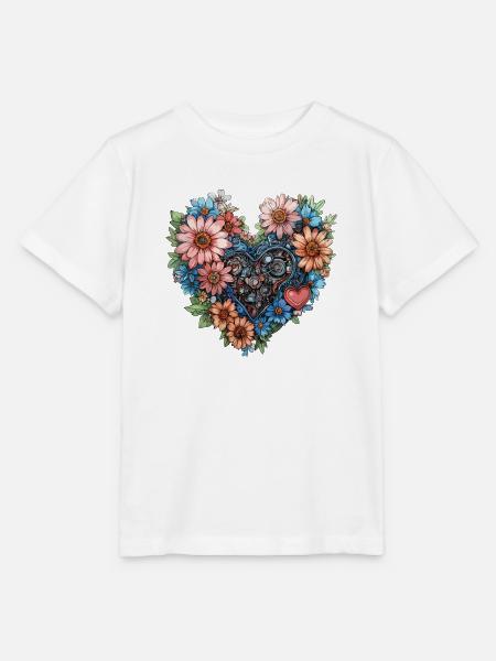 Blumenherz aus Zahnrädern - Stanley/Stella Kinder T-Shirt MINI CREATOR - Weiß