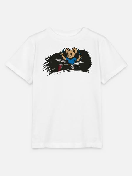 Schlagzeug spielende Maus im Comic Stil - Stanley/Stella Kinder T-Shirt MINI CREATOR - Weiß