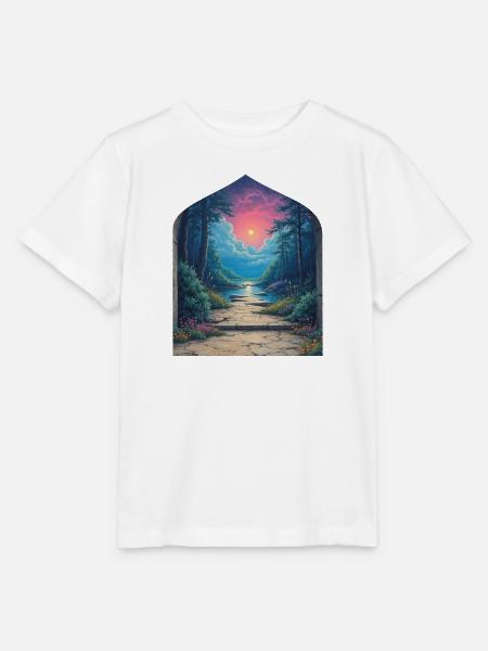 Sonnenuntergangsportal in Waldlandschaft - Stanley/Stella Kinder T-Shirt MINI CREATOR - Weiß