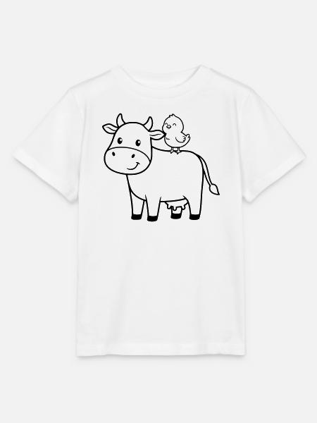 Süße Kuh mit Vogel Freundschaft - Stanley/Stella Kinder T-Shirt MINI CREATOR - Weiß