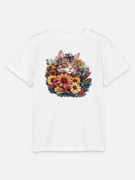 Katze im Blütenkranz - Stanley/Stella Kinder T-Shirt MINI CREATOR - Weiß