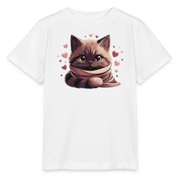 Chaton cosy entouré d'une écharpe - T-shirt bio MINI CREATOR Stanley/Stella Enfant - blanc - Devant - Maike (125cm)