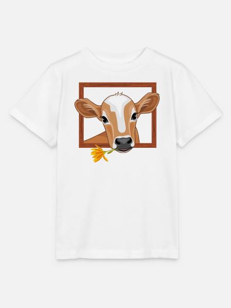 Niedliches, hervorschauendes Kalb im Holzrahmen - Stanley/Stella Kinder T-Shirt MINI CREATOR - Weiß