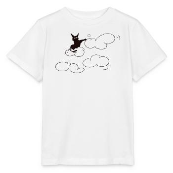 A cute black kitty poking a fluffy cloud. Comical. - Stanley/Stella MINI CREATOR Kids’ T-Shirt - white - Front - Maike (125cm)