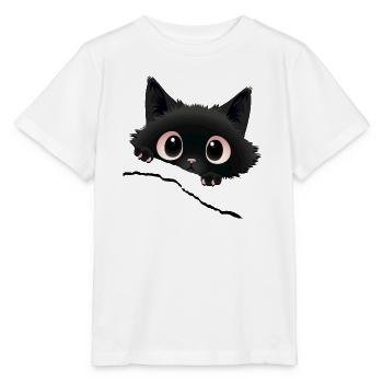 Kawaii black kitten poking out his gaze - Stanley/Stella MINI CREATOR Kids’ T-Shirt - white - Front - Maike (125cm)
