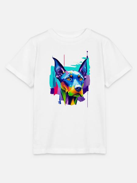 Buntes Dobermann-Pinscher Pop-Art-Porträt - Stanley/Stella Kinder T-Shirt MINI CREATOR - Weiß