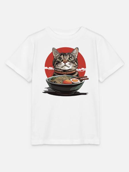 Katze mit Ramen-Schüssel - Stanley/Stella Kinder T-Shirt MINI CREATOR - Weiß