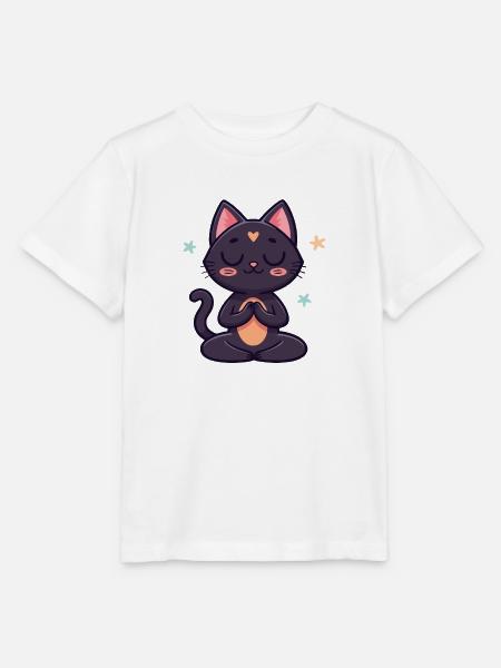 Schwarze Zen-Katze in Meditation - Stanley/Stella Kinder T-Shirt MINI CREATOR - Weiß