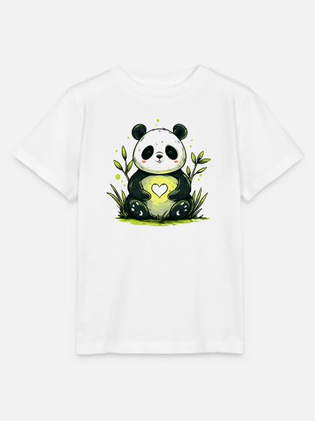 Panda mit Herz im Grünen - Stanley/Stella Kinder T-Shirt MINI CREATOR - Weiß