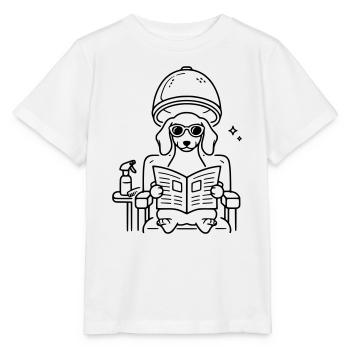 Hund Dackel beim Frisör Minimalistisch Line Art - Stanley/Stella Kinder T-Shirt MINI CREATOR  - Weiß - Vorne - Maike (125cm)
