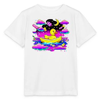 Bunte Quietscheente im Regenbogenboot - Stanley/Stella Kinder T-Shirt MINI CREATOR  - Weiß - Vorne - Maike (125cm)