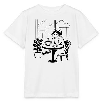 Nachdenkliche Katze Café - Stanley/Stella Kinder T-Shirt MINI CREATOR  - Weiß - Vorne - Maike (125cm)