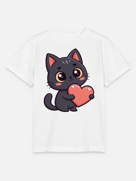 Schwarzes Katzenherz - Stanley/Stella Kinder T-Shirt MINI CREATOR - Weiß