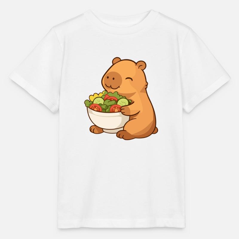 Capybara avec saladière colorée - T-shirt bio MINI CREATOR Stanley/Stella Enfant - blanc