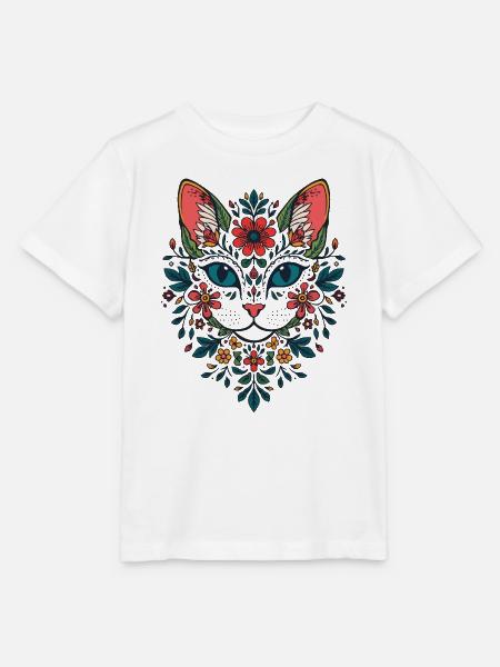 Blumenblüten Katzenporträt - Stanley/Stella Kinder T-Shirt MINI CREATOR - Weiß