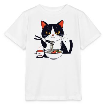 Katze isst Sushi mit Stäbchen Ramen Charm Nudeln - Stanley/Stella Kinder T-Shirt MINI CREATOR  - Weiß - Vorne - Maike (125cm)