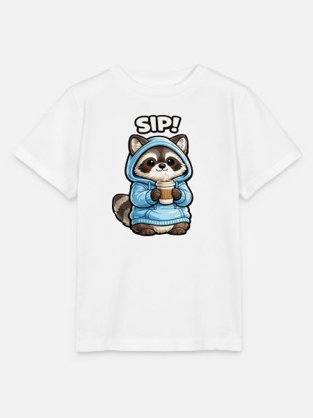 Waschbär im Hoodie Sip Kaffee - Stanley/Stella Kinder T-Shirt MINI CREATOR - Weiß
