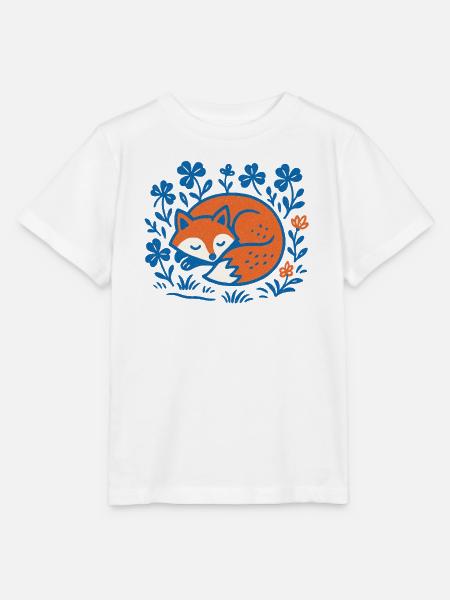 Schlafender Fuchs im Blumen-Nachtgarten - Stanley/Stella Kinder T-Shirt MINI CREATOR - Weiß