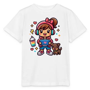 Fille Gamer Esthétique avec une tablette de surf et un chiot - T-shirt bio MINI CREATOR Stanley/Stella Enfant - blanc - Devant - Maike (125cm)