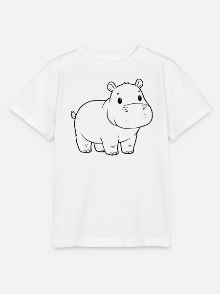 Süßes Baby Nilpferd Comic Outline - Stanley/Stella Kinder T-Shirt MINI CREATOR - Weiß