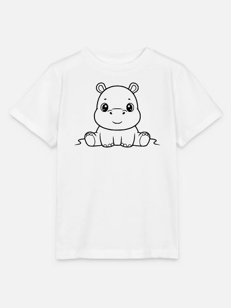 Süßes Baby Nilpferd Comic Outline - Stanley/Stella Kinder T-Shirt MINI CREATOR - Weiß