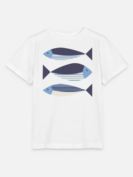 Illustrierte Grafik: Fisch dunkelblau - Stanley/Stella Kinder T-Shirt MINI CREATOR - Weiß