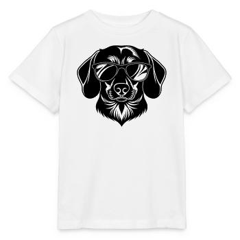 Dackel Hundekopf mit Sonnenbrille - Stanley/Stella Kinder T-Shirt MINI CREATOR  - Weiß - Vorne - Maike (125cm)