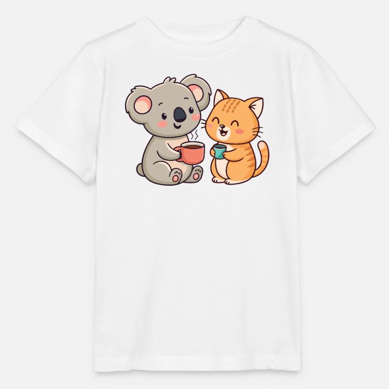 Amitié Café Koala et Chat - T-shirt bio MINI CREATOR Stanley/Stella Enfant - blanc