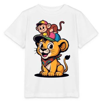 Cute Lion and Monkey – Best Friends - Stanley/Stella MINI CREATOR Kids’ T-Shirt - white - Front - Maike (125cm)