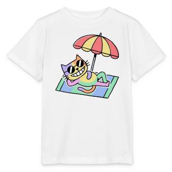 Strandkatze Pop-Art Lounge unter Sonnenschirm - Stanley/Stella Kinder T-Shirt MINI CREATOR  - Weiß - Vorne - Maike (125cm)