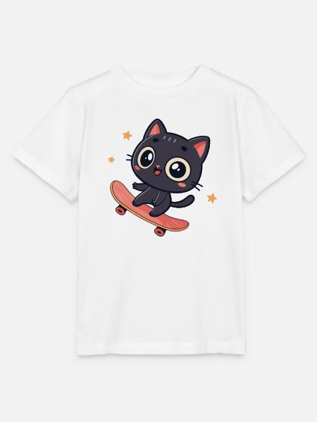 Kawaii-Katze auf Skateboard - Stanley/Stella Kinder T-Shirt MINI CREATOR - Weiß