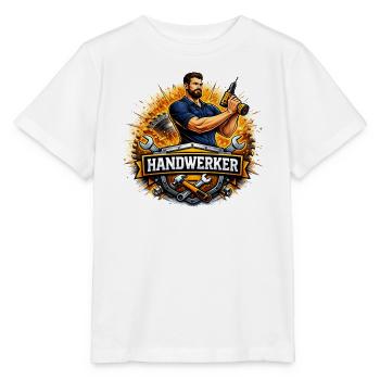 Logo Craftsman – Style de bande dessinée avec perceuse - T-shirt bio MINI CREATOR Stanley/Stella Enfant - blanc - Devant - Maike (125cm)