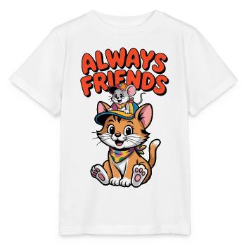 Cute cat and mouse as best friends - Stanley/Stella MINI CREATOR Kids’ T-Shirt - white - Front - Maike (125cm)
