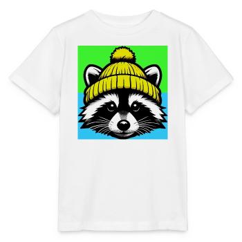 Raccoon with a wool cap - Stanley/Stella MINI CREATOR Kids’ T-Shirt - white - Front - Maike (125cm)
