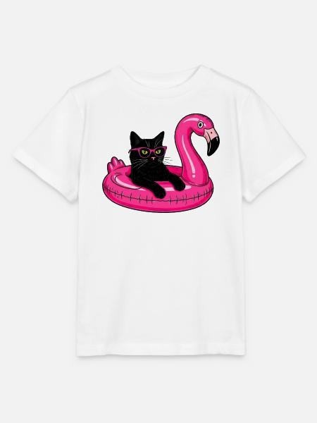 Fat Cat On A Flamingo Floatie - Stanley/Stella Kinder T-Shirt MINI CREATOR - Weiß