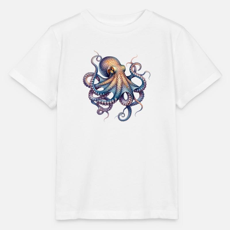 Impression de poulpe à l’encre - T-shirt bio MINI CREATOR Stanley/Stella Enfant - blanc